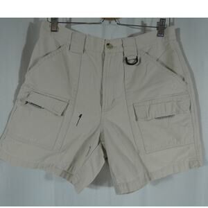 Columbia PFG Large Cargo Shorts Elastic Waist 6 Pockets Cream Hiking Fishing
